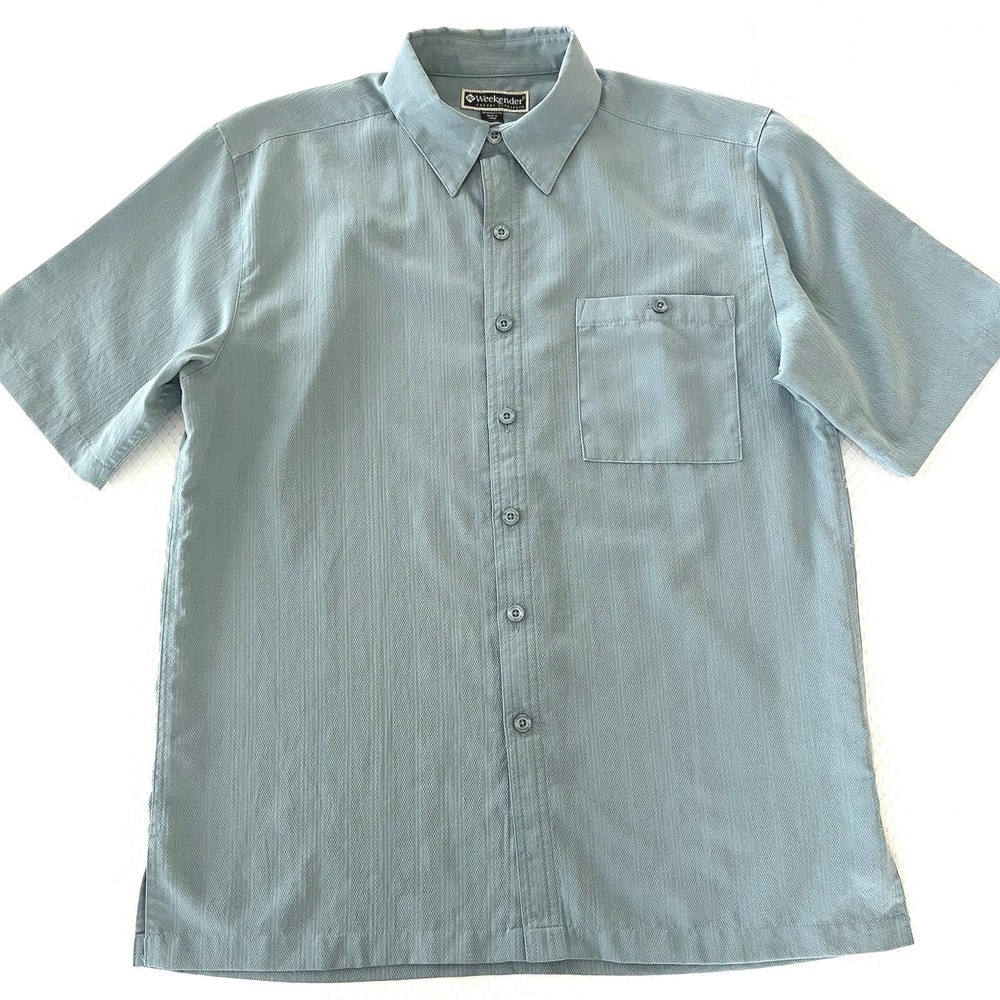 Weekender Casual Lifestyle Men's Shirt L Turquesa Blue Textured Short Sleeve
